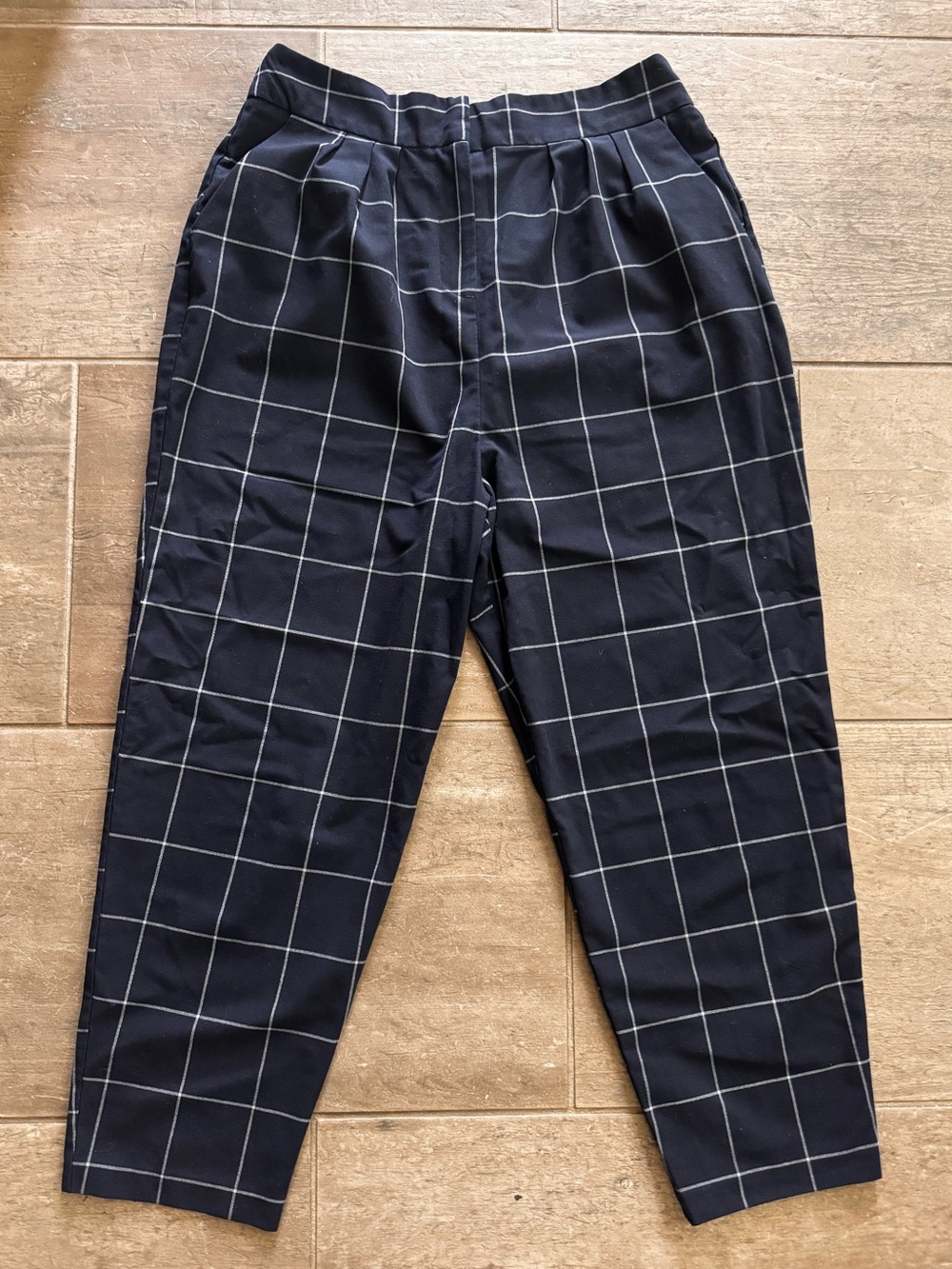 ASOS Navy Blue Checkered Tapered Ankle Pants, US 8/EU 40/UK 12